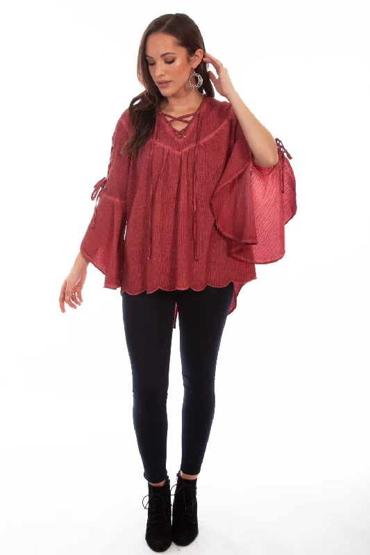 Weekend Offers That Impress Scully Womens Red Cotton Blend Lace-up S/S Tunic