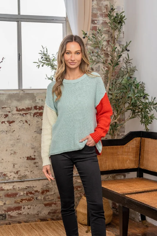 Take Advantage Full Size Color Block Drop Shoulder Sweater