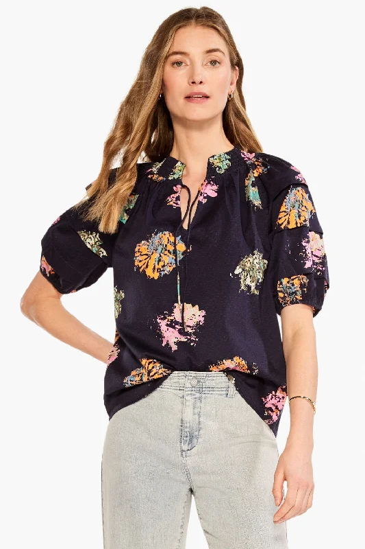 Weekend Specials Just for You NIC+ZOE Indigo/Multi Bright Spot Tiered Puff Sleeve Top M231632 Weekend Specials Just for You NIC+ZOE Indigo/Multi Bright Spot Tiered Puff Sleeve Top M231632