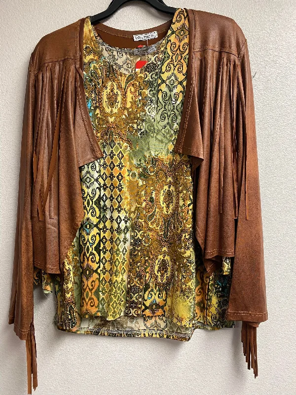Can't Be Beat Leatherette Fringe open Front Cardigan set