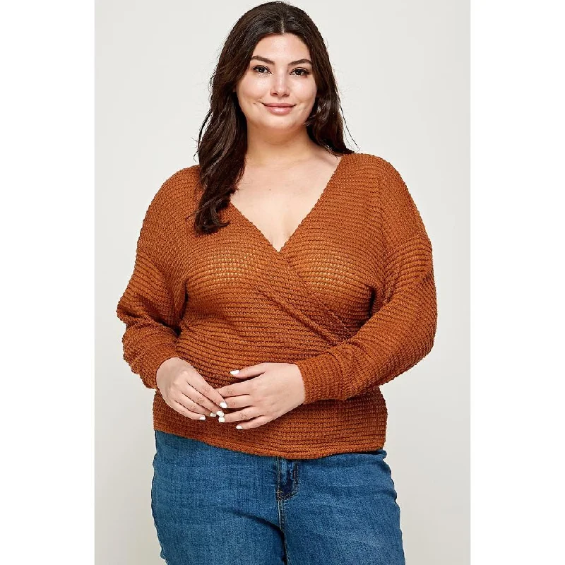 Weekend Bargains to Grab Plus Size Textured Waffle Sweater Knit Top