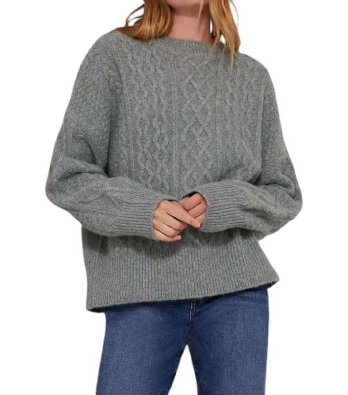 Year-End Sale Cable Pullover Sweater In Smoke Grey