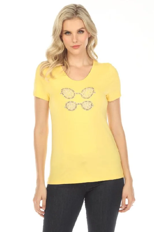 Weekend Specials to Snag Tricotto Sunglass Embellished Short Sleeve T-Shirt Top C-462-462